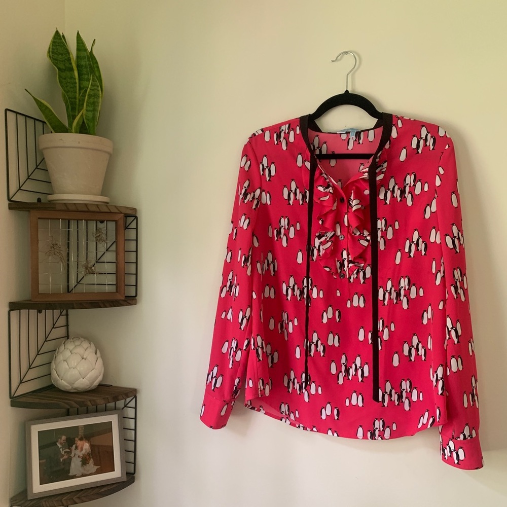 Draper James Hot Pink Penguin Pattern Blouse